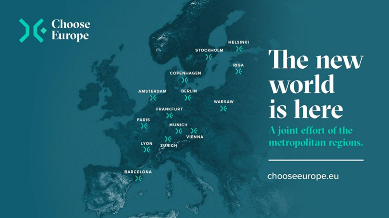 Kaart van Europa met slogan: The New World is here