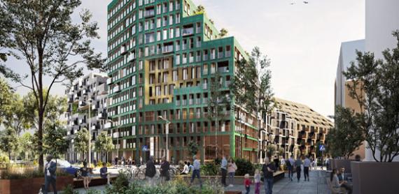 Artist impression of high rise housing and dynamic street life in future Hyde Park