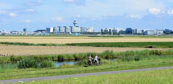 Schiphol Airport looked at from nearby agricultural land