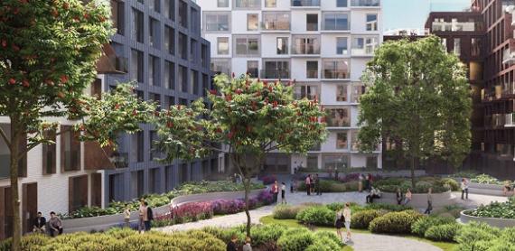 Artist impression of housing and a common small park in future Hyde Park 
